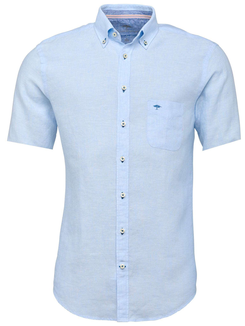 Fynch Hatton linne skjorta kort ärm med bröstficka summer breeze