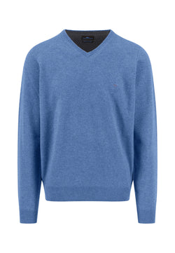 Fynch Hatton V-ringad tröja Merino Cashmere Crystal blue