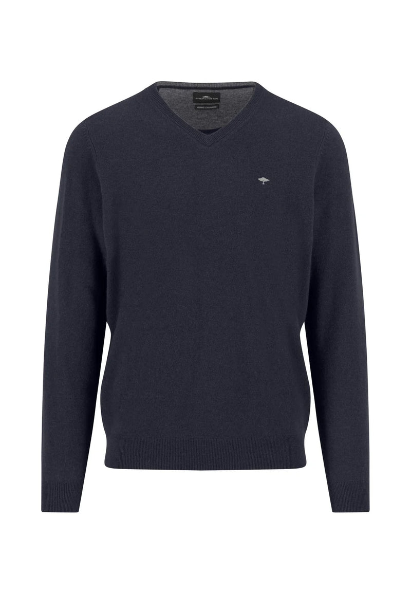 Fynch Hatton V-ringad tröja Merino Cashmere navy