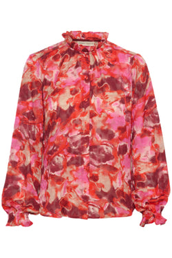 Inwear Lasira shirt/Red abstract laeaves