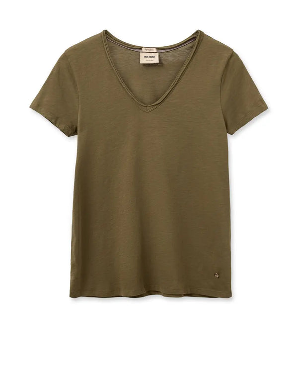 Mos Mosh Tulli V-SS basic tee / Burnt Olive Mos Mosh