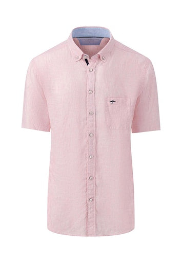Fynch Hatton linne skjorta kort ärm med bröstficka blush