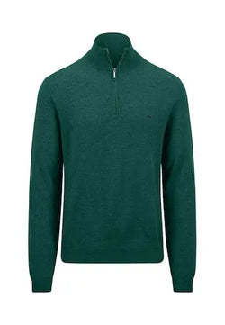 Fynch Hatton Zip tröja Merino ull Casmere Steel Emerald - BK HERR