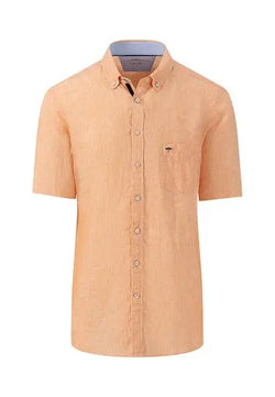 Fynch Hatton linne skjorta kort ärm med bröstficka papaya Fynch-Hatton Textilhandels GmbH