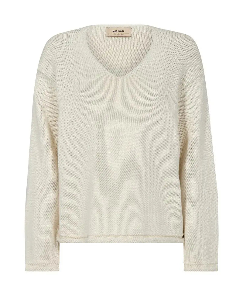 MosMosh Bine LS V-neck Knit / Ecru-BK HERR