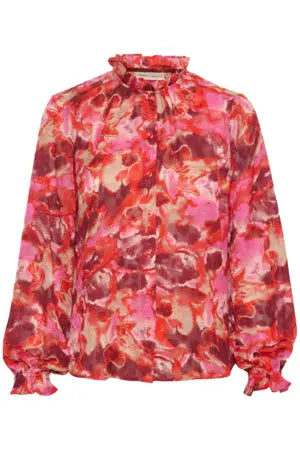 Inwear Lasira shirt/Red abstract laeaves In Wear