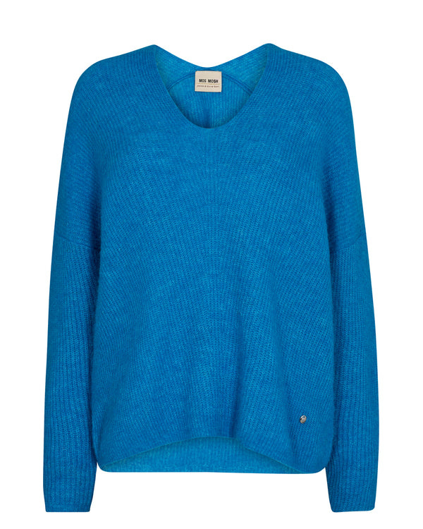 Thora V-neck Tröja | MosMosh | Blue Aster